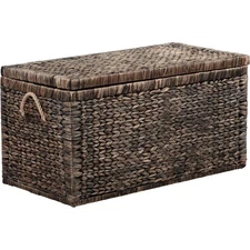 Pemberly Row Mid-Century Wicker / Rattan Storage Trunk in Brown