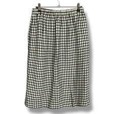Vintage Houndstooth Skirt Black Off-White Knit Elastic Waistband Retro Office 12