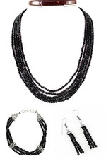 Natural 5 Strand Black Spinel Round Faceted Beads Handmade Necklace Bracelet