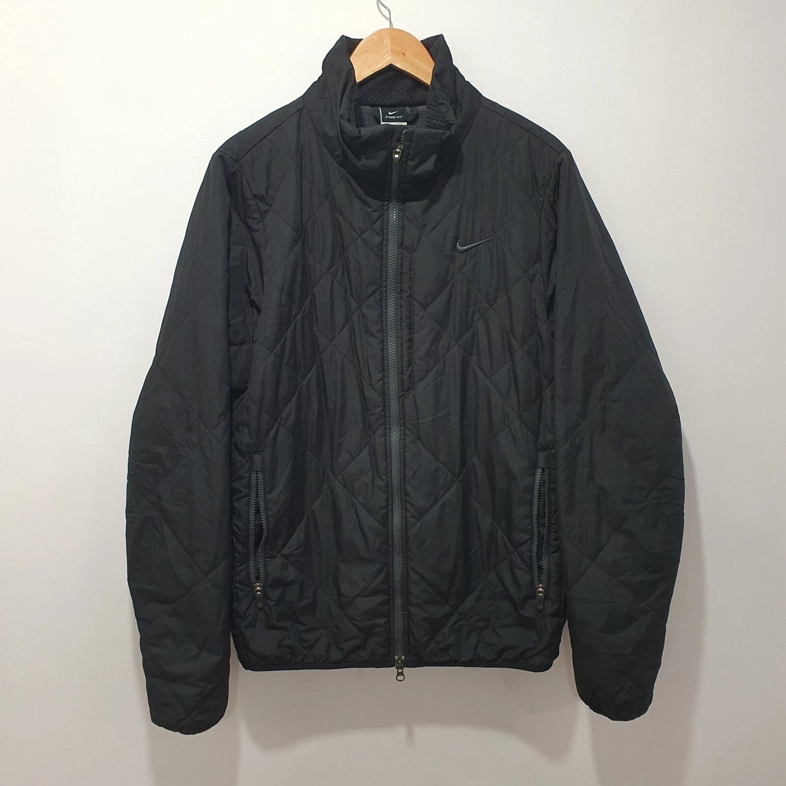 Nike Quilted Black Jacket Size Medium Fleece Lined Full Zip Swoosh Storm Fit
Opens in a new window o