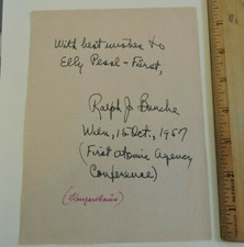1957 Signed Autograph Note Ralph Bunche Civil Right Nobel Black African-American