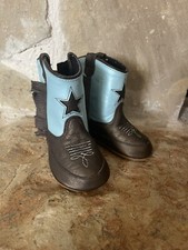 Old West Baby Infant Size 3 Leather Soft Cowboy Boots Brown Blue Poppet Shoes