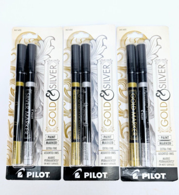 Pilot Metallic Permanent Paint Markers 1 Gold 1 Silver Extra Fine Set Lot of 3