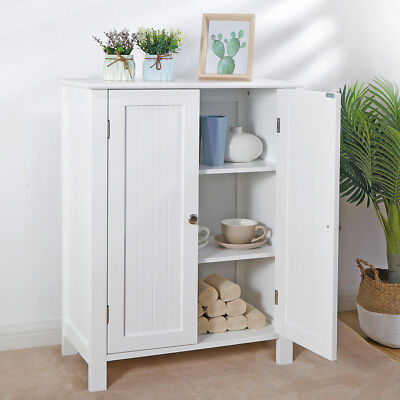 Bathroom Cabinet Floor Storage Cabinet with Adjustable Shelf Freestanding White
