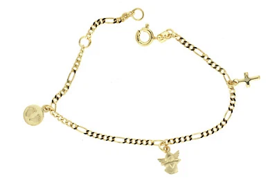 FACHHANDEL-DIREKT Echt Gold 333 Kinder Armband Charm Armkette Füßchen Herz Engel Kreuz 15 - 13 cm