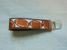 Football Ribbon  Brown Webbing Silver Toned Hardware 5" Key Fob Wristlet