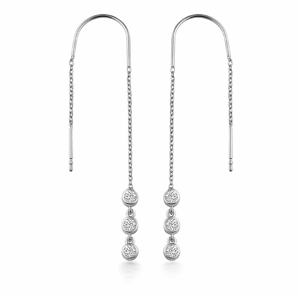Dkeniz OhrhäNger 925 Sterling Silber Rhodiniert Glanz Zirkonia Weiß Rund Zarge-image