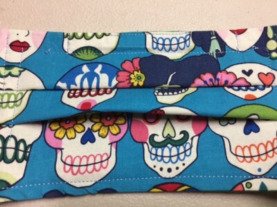 Sugar Skull Design Light Blue  Face Mask Washable Double Layer Cotton Fabric 