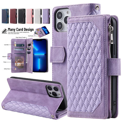 Zipper Card Wallet Leather Case For iPhone 16 15 14 Pro 13 12 11 Pro Max XR XS