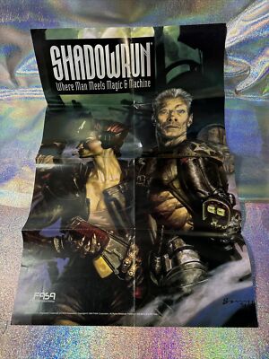 Shadowrun 1994- FASA- Huge Poster Foldout Rare 21 X 32- Ready To Frame