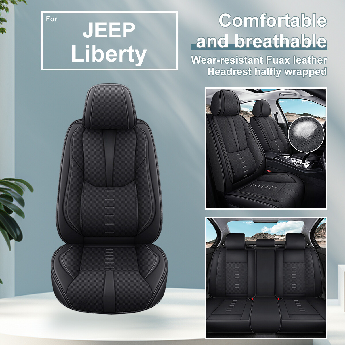 Car Seat Cover Fuax Leather Cushion Pad 5 Sits Cover For JEEP Liberty 2002-2012-image