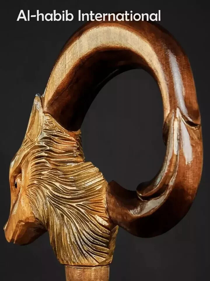 Hand craved ram handle wooden walking cane ram walking stick best GF eBay