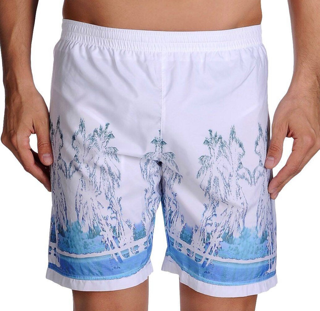 Just Cavalli White Blue Flowers Hawaiian Mens Shorts Beach Athletic Boxer Sz XL 17090₽
