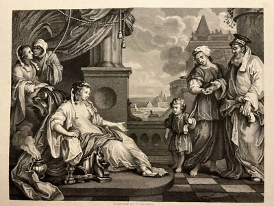 MOSES BEFORE PHARAOS DAUGHTER 1833 WILLIAM HOGARTH ANTIK STAHLSTICH ENGRAVING 68 - Bild 1 von 4