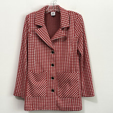 Cabi Houndstooth Blazer S Red 4249 Washable Knit 4 Button Trendy Soft Work