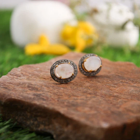 Pendientes de diamantes naturales y piedras preciosas de labradorita tachuelas de plata 925 tachuelas de moda Foto 3 de 4