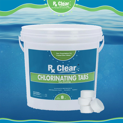 Rx Clear 1'' Inch 99% Trichloro Stabilized Swimming Pool Chlorine Tablets - 8 lbs