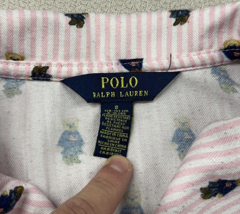 Conjunto de Pijama Polo Ralph Lauren Oso Jóvenes Niñas Talla 8 Rosa Rayas Acogedor Foto 4 de 4