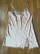 Victoria's Secret Pale Pink Tease Satin Lace Trim Mini Slip Gown Size L