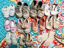 Lot 10 pair vintage antique baby infant toddler shoes 1950-80 Leather, Cloth