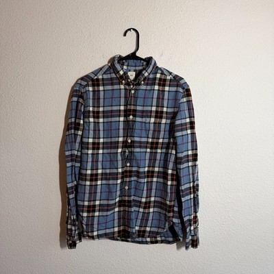 H&M Flannel Shirt Mens Multicolor Plaid Cotton Back Box Locker Loop Button Down