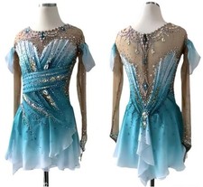 Figure Skating Dress Women's / Girls' Ice Skating Dress blue dyeing handmade