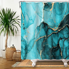 Teal Marble Shower Curtains Abstract Ink Art Painting Shower Curtain Sets