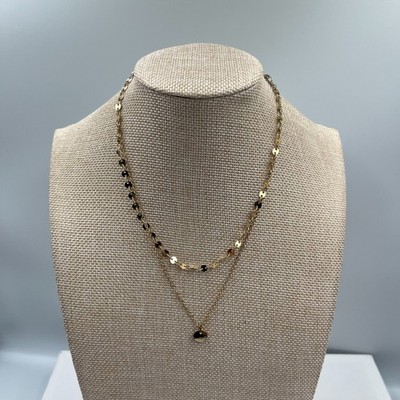 Vintage Gold Tone Double Layer Disc Pendant Necklace Boho Multi Strand Chain