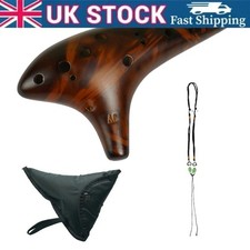 12-Hole Alto C Ocarina w/Song Book & Storage Bag Portable Ceramic Flute (Brown)