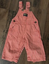 Vintage 1990s OshKosh B'Gosh Red Pinstripe Overalls Vestbak Youth Sz 12 Month
