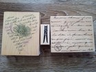 Lot of 3 Wood Stamps Shabby Chic Rubber Stamps clothespin Script Background