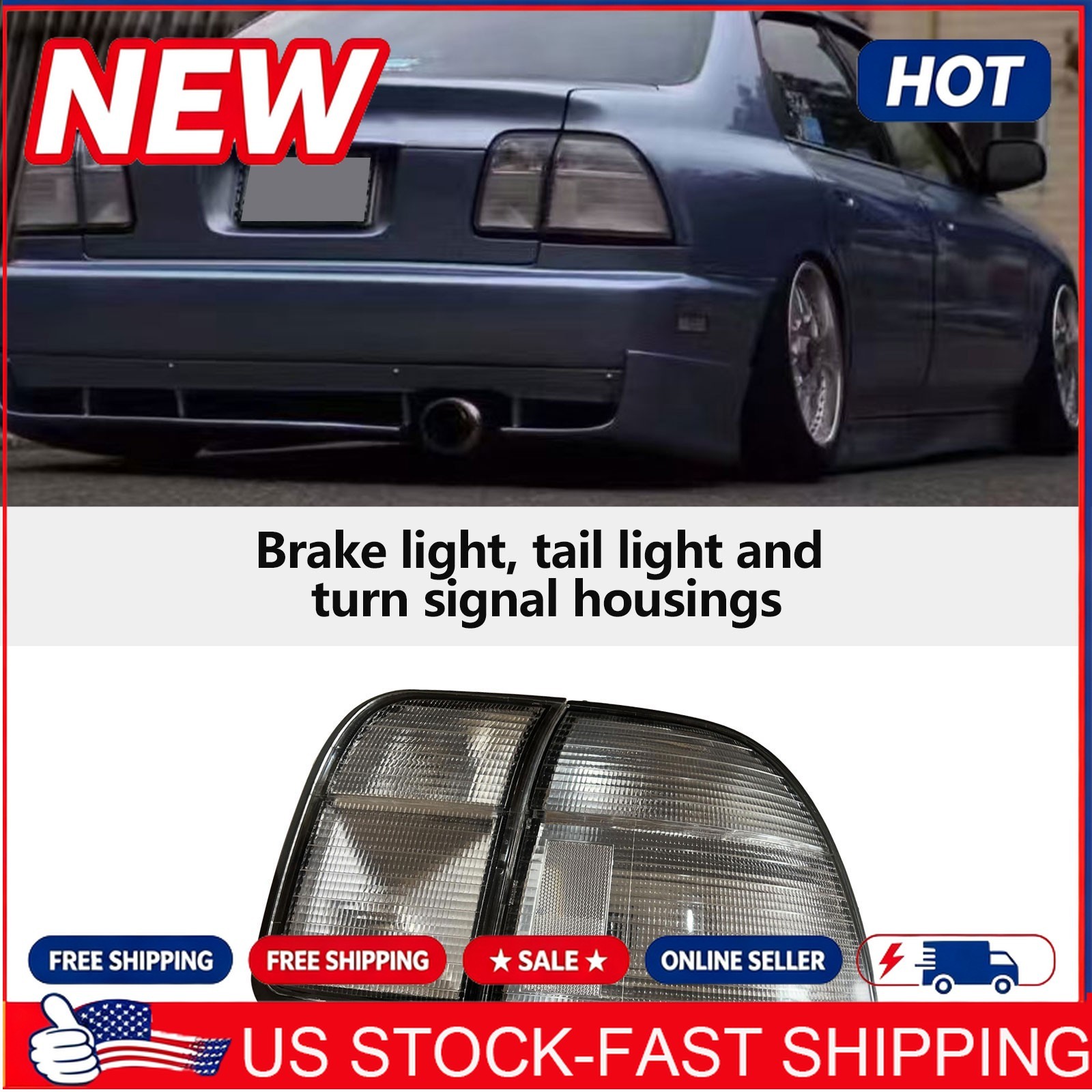 For 96-97 Honda Accord DX/EX/LX/EXL Sedan Coupe Black Brake Tail Lights Set NEW