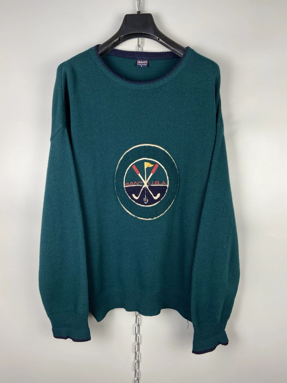 Vintage 80s Gant Pure Wool Knit Golf Sweater Pullover Size L
