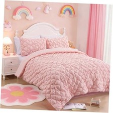 Luxury Blush Size Quilt Bedding Set 3-Piece, Solid Color Soft Full Light Blush