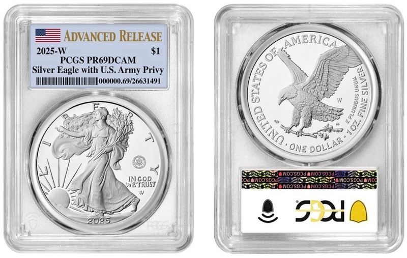 2025 W Silver Eagle $1 Army Privy PCGS PR69DCAM Advanced Release W/OGP #695