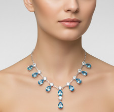Swiss Blue Topaz & Topaz Gemstone 925 Sterling Silver Jewelry Necklace Size-18"