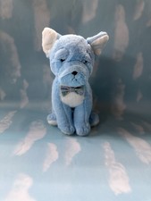 FAO Schwarz Sparklers Blue Bulldog Puppy Dog Plush Stuffed Bow Tie 12" Tote L