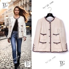 CHANEL 11S Ivory Creme Crochet Braid Trim Cotton Jacket Karl Lagerfeld 36 38