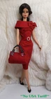 Outfit Dress Bag Belt Fits Barbie Silkstone Vintage FR Doll Handmade Red Bow