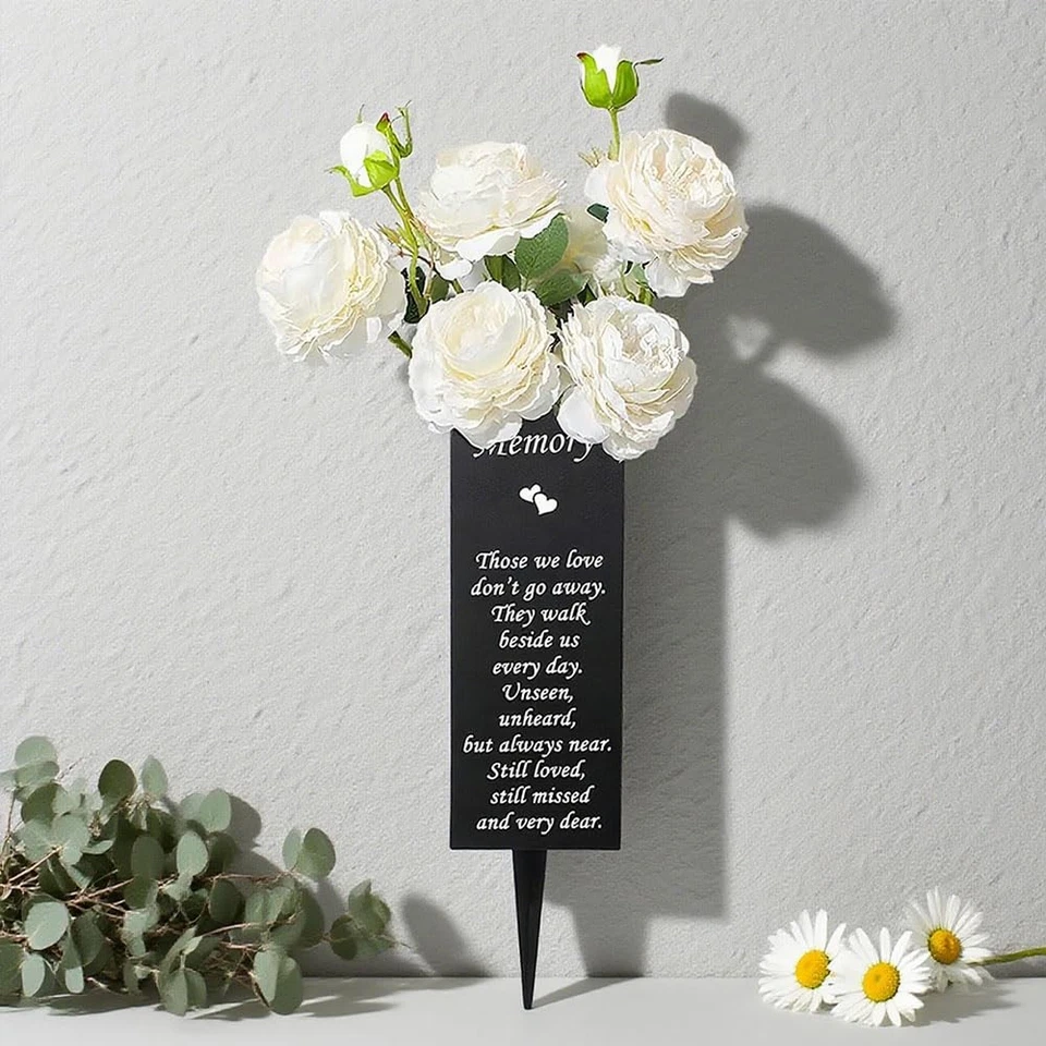 Jarrón cementerio jarrones cementerio para tumba, soporte de flores de hierro a prueba de óxido para cabeza... Foto 4 de 4