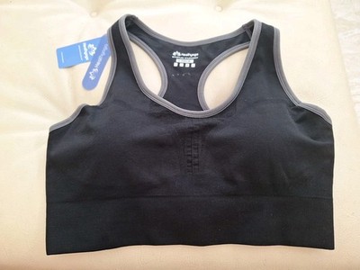 NWT Healthyoga Womens Sz Large Black Gray Trim High Impact Sports Bra