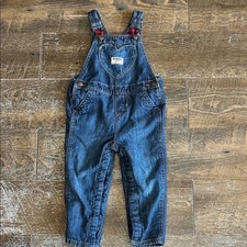 OshKosh B'gosh Heart Pocket Denim Overalls Plaid lined size 24 Months