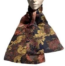 Flloral & Baroque Scarf Sheer 54" Long 9.5" Wide Rectangle Blue Pink Gold