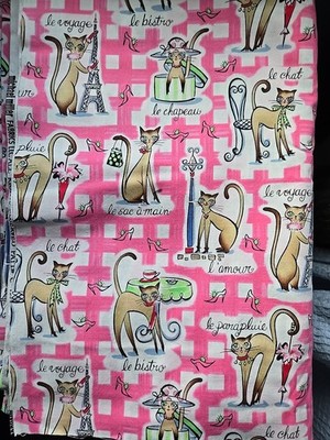 Michelle Meow Michael Miller Cat French Pink cotton quilt Fabric BTY C-1551