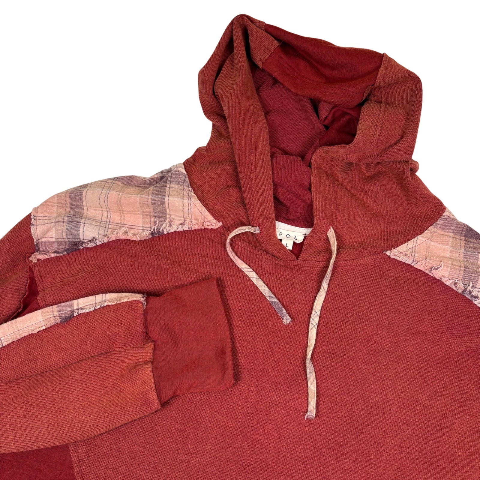 POL Patchwork Pullover Hoodie Womens Large Red Ru… - image 1