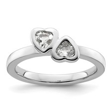 925 Sterling Silver Stackable Expressions White Topaz Double Heart Ring Size 9