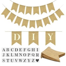 15PCS Burlap Baner PreStringed, DIY Custom Banner Kit, Customizable Personali...