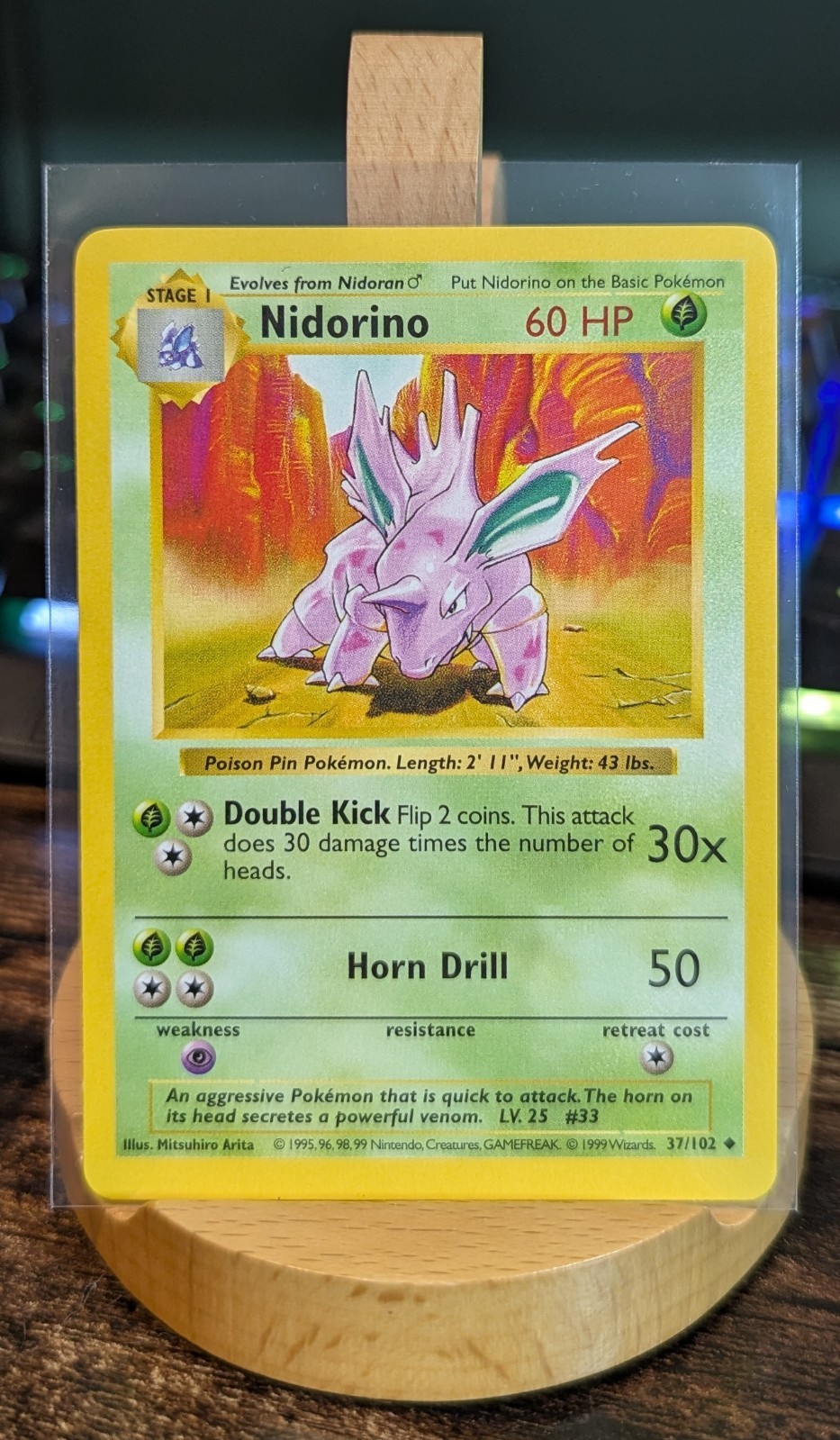 Pokémon Shadowless Nidorino Base Set 37/102 NM