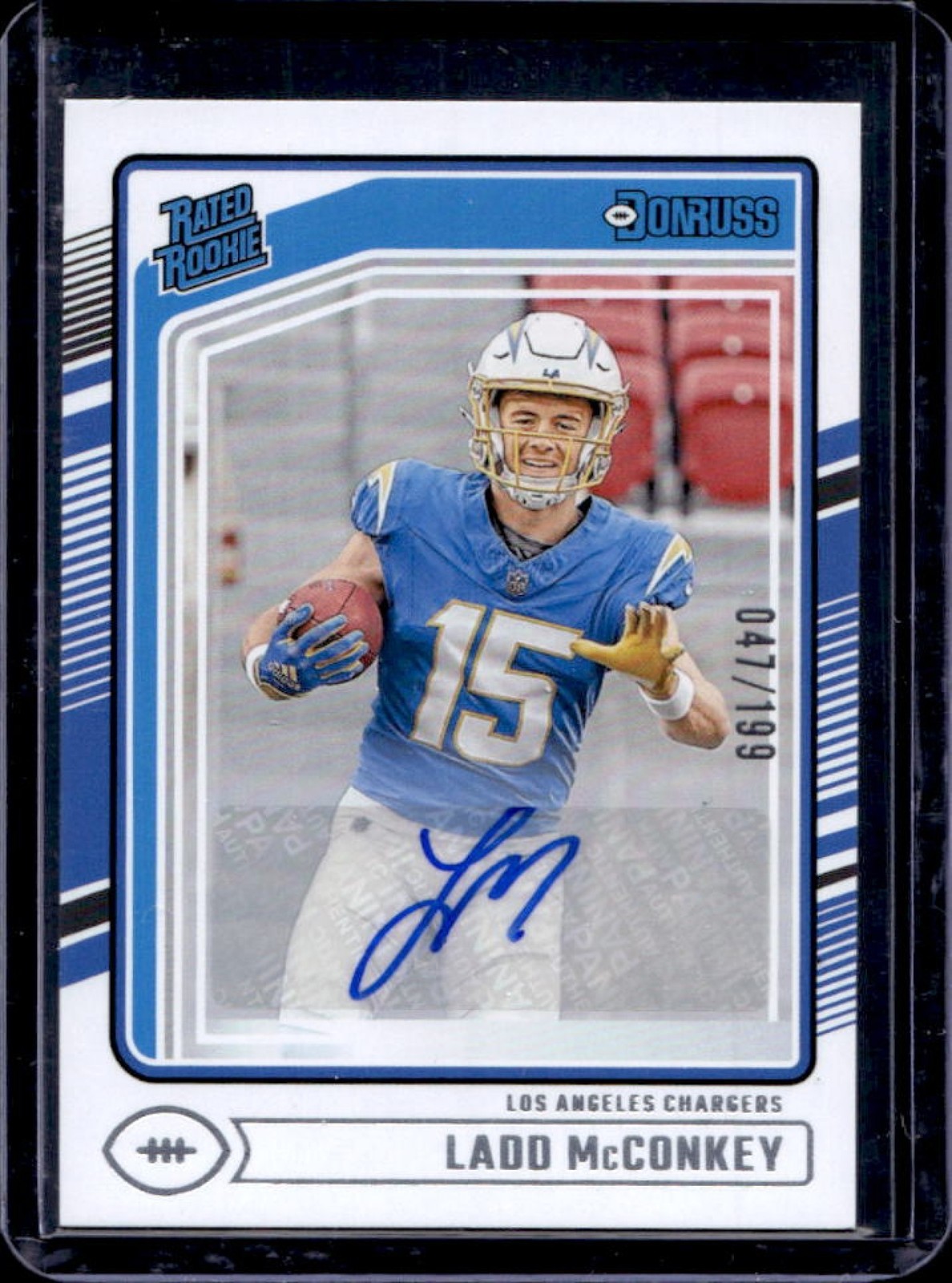 2024 Donruss Ladd McConkey Rated Rookie Auto #47/199 Chargers