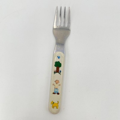 Vintage Kids Stainless Steel Fork Childrens Cartoon Boy Dog Tree Handle Utensil